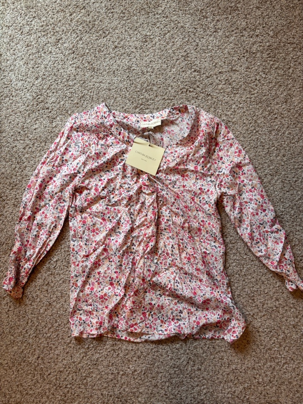New Cynthia Rowley Pink Floral Long-Sleeve Blouse